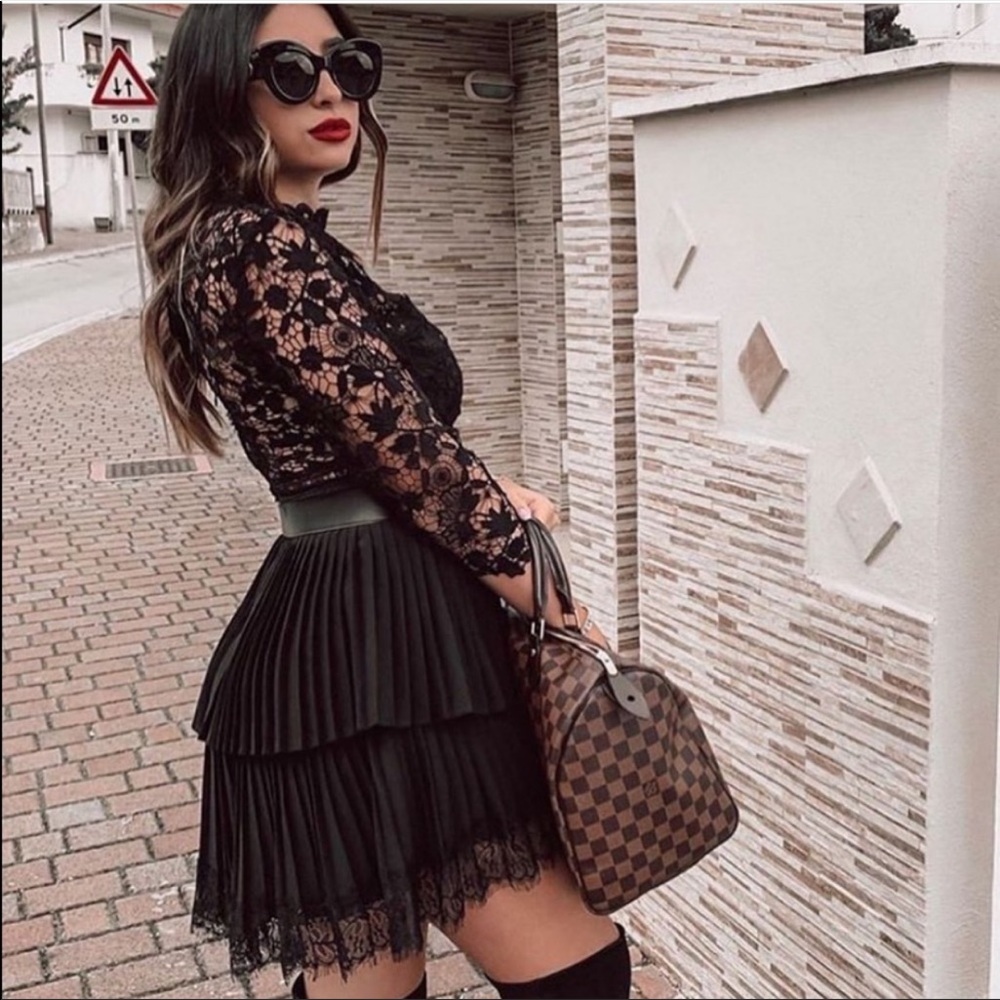 ZARA Black Lace and Chiffon Dress
